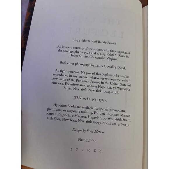 The Last Lecture By Randy Pausch & Jeffrey Zaslow First Edition Hardcover - Picture 3 of 9